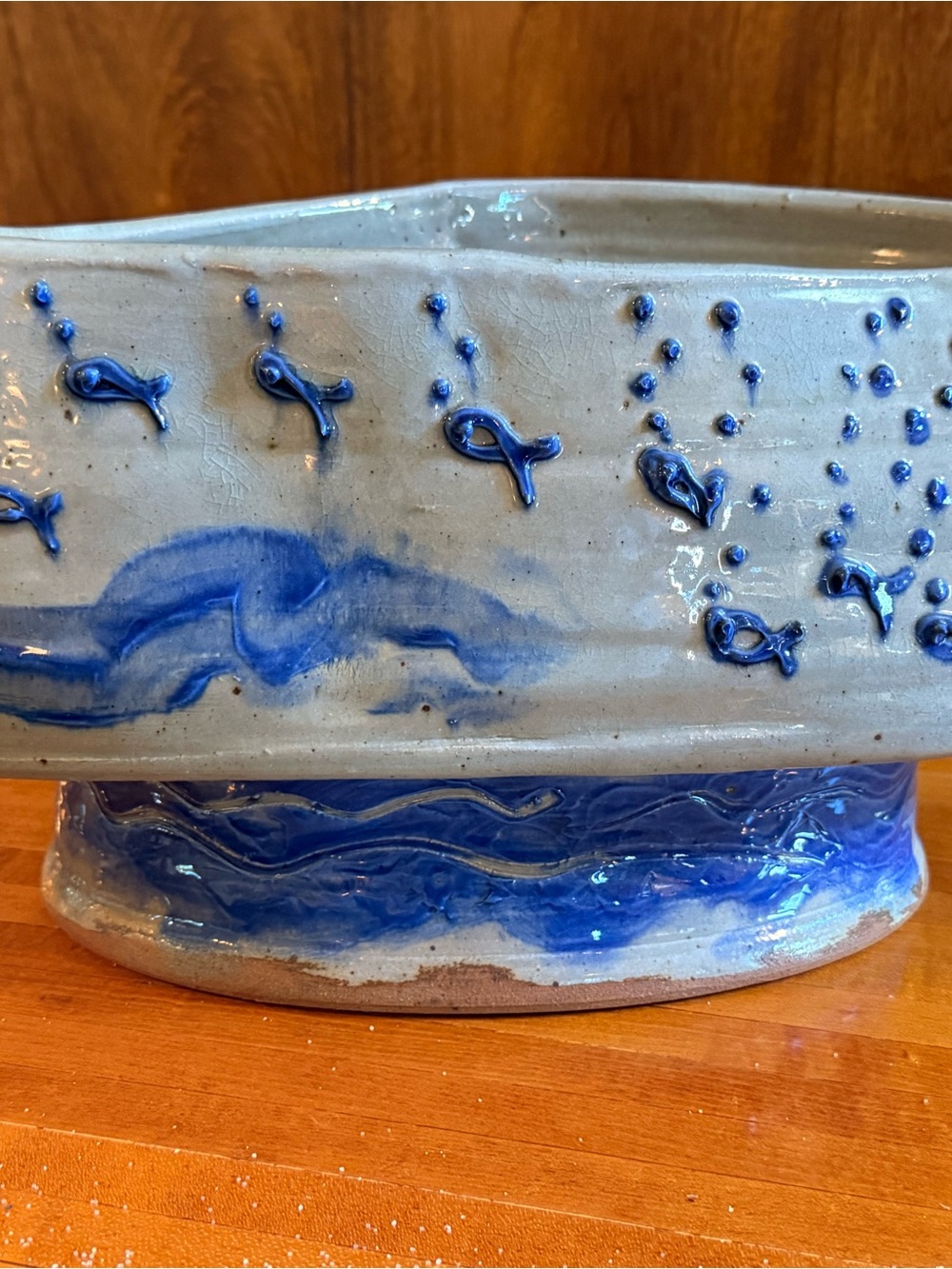 Handcrafted Ceramic Ocean Planter - Blue and White 22” x 9”
